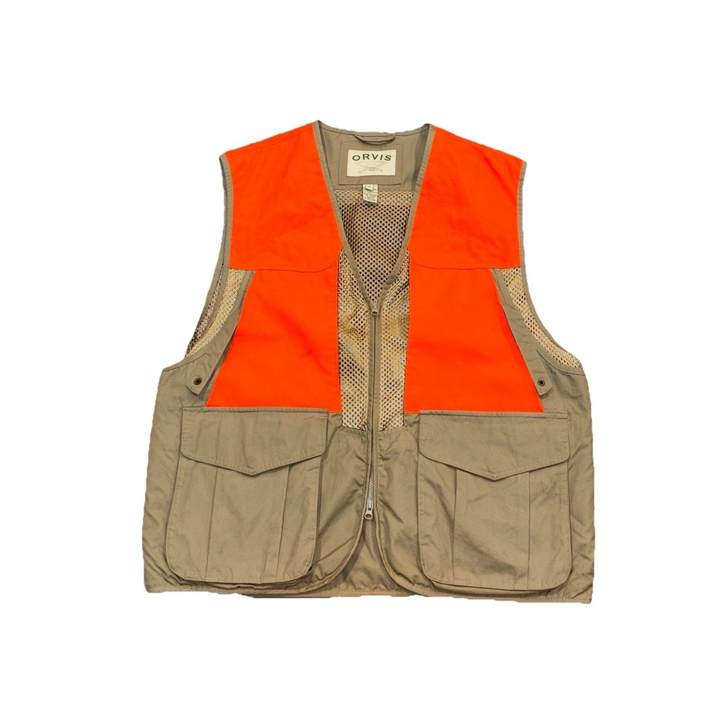 ORVIS Men's Mesh Hunting Fishing Shooting Vest Khaki Orange Size XL